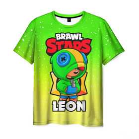 Мужская футболка 3D с принтом BRAWL STARS LEON в Курске, 100% полиэфир | прямой крой, круглый вырез горловины, длина до линии бедер | brawl stars | brawl stars leon | brawler | leon | бравл старз | бравлер | леон