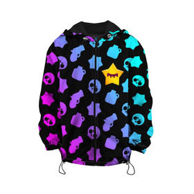 Детская куртка 3D с принтом BRAWL STARS - SANDY в Курске, 100% полиэстер | застежка — молния, подол и капюшон оформлены резинкой с фиксаторами, по бокам — два кармана без застежек, один потайной карман на груди, плотность верхнего слоя — 90 г/м2; плотность флисового подклада — 260 г/м2 | Тематика изображения на принте: brawl | bull | colt | crow | game | games | leon | online | penny | poco | sandy | shelly | spike | star | stars | wanted | брав | бравл | браво | звезда | звезды | игра | игры | лого | онлайн | сенди | старс | сэнди