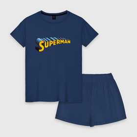 Женская пижама с шортиками хлопок с принтом Superman в Курске, 100% хлопок | футболка прямого кроя, шорты свободные с широкой мягкой резинкой | clark kent | shtatjl | superman | кларк кент | супермен | супермэн