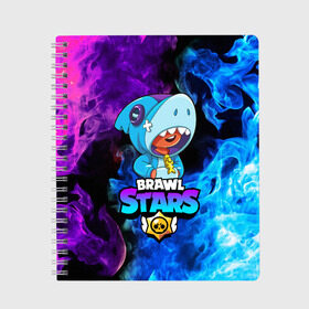 Тетрадь с принтом BRAWL STARS LEON SHARK в Курске, 100% бумага | 48 листов, плотность листов — 60 г/м2, плотность картонной обложки — 250 г/м2. Листы скреплены сбоку удобной пружинной спиралью. Уголки страниц и обложки скругленные. Цвет линий — светло-серый
 | Тематика изображения на принте: 8 bit | 8 бит | bibi | brawl stars | bull | coach mike | colt | crow | evil gene | gale | gene | leon | leon shark | max | mecha crow | mortis | mr.p | nani | phoenix | sally leon | sandy | shark | spike | sprout | stars | tara