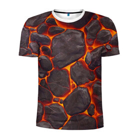 Мужская футболка 3D спортивная с принтом Лава в Курске, 100% полиэстер с улучшенными характеристиками | приталенный силуэт, круглая горловина, широкие плечи, сужается к линии бедра | Тематика изображения на принте: камни | лава | магма | огонь | пекло