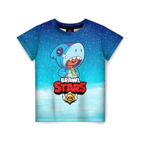 Детская футболка 3D с принтом BRAWL STARS LEON SHARK в Курске, 100% гипоаллергенный полиэфир | прямой крой, круглый вырез горловины, длина до линии бедер, чуть спущенное плечо, ткань немного тянется | 8 bit | 8 бит | brawl stars | bull | colt | crow | leon | leon shark | shark | stars | акула | берли | ворон | динамайк | кольт | леон | леон акула | нита | спайк | шелли | эль примо