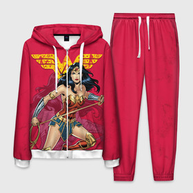 Мужской костюм 3D с принтом Wonder Woman red в Курске, 100% полиэстер | Манжеты и пояс оформлены тканевой резинкой, двухслойный капюшон со шнурком для регулировки, карманы спереди | dc | dc comics | diana prince | shtatjl | wonder woman | вандер вуман | вондер вуман | диана принс | супер женщина | чудо женщина