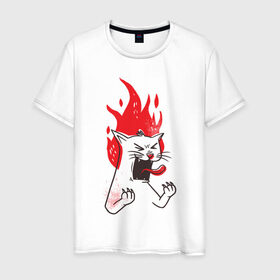 Мужская футболка хлопок с принтом Злой Кот в Курске, 100% хлопок | прямой крой, круглый вырез горловины, длина до линии бедер, слегка спущенное плечо. | angry | cat | fire | kitty | злой | злые | кот | котики | коты