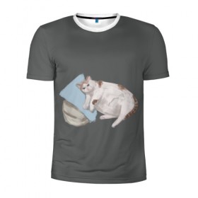 Мужская футболка 3D спортивная с принтом Грустный кот в Курске, 100% полиэстер с улучшенными характеристиками | приталенный силуэт, круглая горловина, широкие плечи, сужается к линии бедра | 