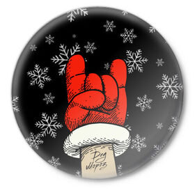 Значок с принтом Рок Дед Мороз в Курске,  металл | круглая форма, металлическая застежка в виде булавки | Тематика изображения на принте: happy new year | santa | дед мороз | каникулы | мороз | новогодний свитер | новый год | оливье | праздник | рождество | санта клаус | свитер новогодний | снег | снегурочка | снежинки