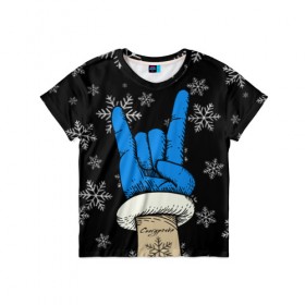 Детская футболка 3D с принтом Рок Снегурочка в Курске, 100% гипоаллергенный полиэфир | прямой крой, круглый вырез горловины, длина до линии бедер, чуть спущенное плечо, ткань немного тянется | happy new year | santa | дед мороз | каникулы | мороз | новогодний свитер | новый год | оливье | праздник | рождество | санта клаус | свитер новогодний | снег | снегурочка | снежинки