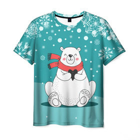 Мужская футболка 3D с принтом North bear в Курске, 100% полиэфир | прямой крой, круглый вырез горловины, длина до линии бедер | happy new year | santa | дед мороз | каникулы | мороз | новогодний свитер | новый год | оливье | праздник | рождество | санта клаус | свитер новогодний | снег | снегурочка | снежинки