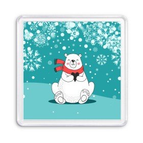 Магнит 55*55 с принтом North bear в Курске, Пластик | Размер: 65*65 мм; Размер печати: 55*55 мм | happy new year | santa | дед мороз | каникулы | мороз | новогодний свитер | новый год | оливье | праздник | рождество | санта клаус | свитер новогодний | снег | снегурочка | снежинки