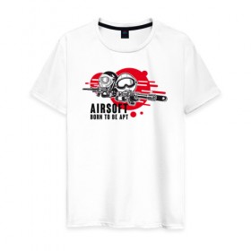 Мужская футболка хлопок с принтом AIRSIFT BORN TO BE APT в Курске, 100% хлопок | прямой крой, круглый вырез горловины, длина до линии бедер, слегка спущенное плечо. | airsoft | оружие | снаряжение | страйкбол