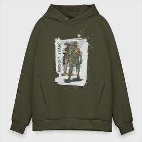 Мужское худи Oversize хлопок с принтом Airsoft team в Курске, френч-терри — 70% хлопок, 30% полиэстер. Мягкий теплый начес внутри —100% хлопок | боковые карманы, эластичные манжеты и нижняя кромка, капюшон на магнитной кнопке | Тематика изображения на принте: airsoft | оружие | снаряжение | страйкбол