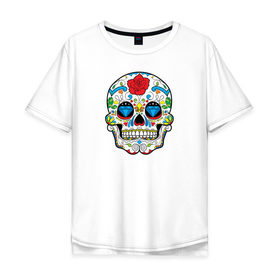 Мужская футболка хлопок Oversize с принтом Skull - сахарный череп в Курске, 100% хлопок | свободный крой, круглый ворот, “спинка” длиннее передней части | 