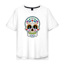 Мужская футболка хлопок Oversize с принтом Skull - мексиканский череп в Курске, 100% хлопок | свободный крой, круглый ворот, “спинка” длиннее передней части | 