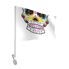 Флаг для автомобиля с принтом Мексиканский череп - Skull в Курске, 100% полиэстер | Размер: 30*21 см | calavera | day of the dead | dia de los muertos | halloween | skull | sugar skull | готика | день мертвых | колдовство | мексиканский череп | мистика | подарок | сахарный череп | цветы | череп