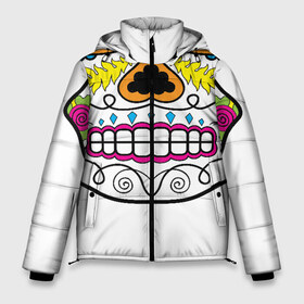 Мужская зимняя куртка 3D с принтом Мексиканский череп - Skull в Курске, верх — 100% полиэстер; подкладка — 100% полиэстер; утеплитель — 100% полиэстер | длина ниже бедра, свободный силуэт Оверсайз. Есть воротник-стойка, отстегивающийся капюшон и ветрозащитная планка. 

Боковые карманы с листочкой на кнопках и внутренний карман на молнии. | Тематика изображения на принте: calavera | day of the dead | dia de los muertos | halloween | skull | sugar skull | готика | день мертвых | колдовство | мексиканский череп | мистика | подарок | сахарный череп | цветы | череп