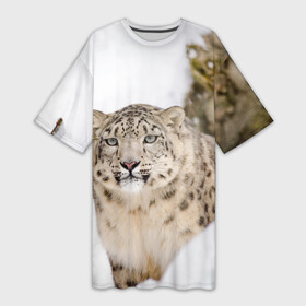 Платье-футболка 3D с принтом Ирбис в Курске,  |  | snow leopard | барс | барсы | животное | животные | звери | зверь | зима | зимы | ирбис | киски | кот | коты | кошачьи | кошка | кошки | мохнатые | мохнатый | пятнистые | пятнистый | снег | снежный