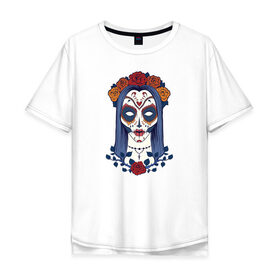 Мужская футболка хлопок Oversize с принтом Мексиканский сахарный череп в Курске, 100% хлопок | свободный крой, круглый ворот, “спинка” длиннее передней части | day of the dead | dia de los muertos | gothic | halloween | skull | sugar skull | готика | день мертвых | женский череп | мексиканский череп | мистика | подарок | сахарный череп | хэллоуин