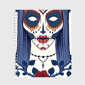 Тетрадь с принтом Мексиканский сахарный череп в Курске, 100% бумага | 48 листов, плотность листов — 60 г/м2, плотность картонной обложки — 250 г/м2. Листы скреплены сбоку удобной пружинной спиралью. Уголки страниц и обложки скругленные. Цвет линий — светло-серый
 | Тематика изображения на принте: day of the dead | dia de los muertos | gothic | halloween | skull | sugar skull | готика | день мертвых | женский череп | мексиканский череп | мистика | подарок | сахарный череп | хэллоуин