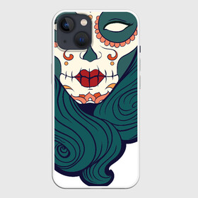 Чехол для iPhone 13 с принтом Мексиканский сахарный череп в Курске,  |  | day of the dead | dia de los muertos | gothic | halloween | skull | sugar skull | готика | день мертвых | женский череп | мексиканский череп | мистика | подарок | сахарный череп | хэллоуин