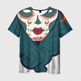 Мужская футболка 3D с принтом Мексиканский сахарный череп в Курске, 100% полиэфир | прямой крой, круглый вырез горловины, длина до линии бедер | day of the dead | dia de los muertos | gothic | halloween | skull | sugar skull | готика | день мертвых | женский череп | мексиканский череп | мистика | подарок | сахарный череп | хэллоуин