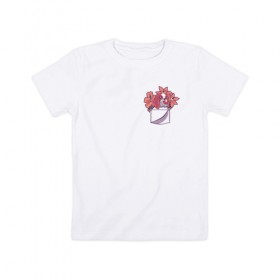 Детская футболка хлопок с принтом Собачка с Цветочками в Курске, 100% хлопок | круглый вырез горловины, полуприлегающий силуэт, длина до линии бедер | 