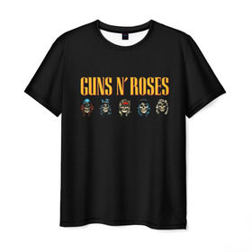 Мужская футболка 3D с принтом Guns n roses в Курске, 100% полиэфир | прямой крой, круглый вырез горловины, длина до линии бедер | axl rose | geffen records | gnr | guns | rock | roses | slash | гансы | пистолеты | розы | рок | слеш | эксл роуз