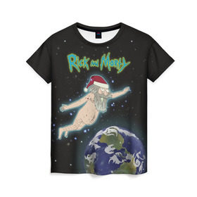 Женская футболка 3D с принтом Rick and Morty в Курске, 100% полиэфир ( синтетическое хлопкоподобное полотно) | прямой крой, круглый вырез горловины, длина до линии бедер | rick and morty | мультсериал | новый год | рик и морти | рождество