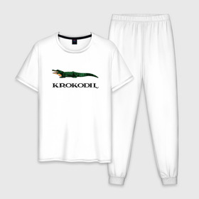 Мужская пижама хлопок с принтом KROKODIL, а не crocodile! в Курске, 100% хлопок | брюки и футболка прямого кроя, без карманов, на брюках мягкая резинка на поясе и по низу штанин
 | Тематика изображения на принте: krokodil | lacoste | антибренд | антибрэнд | бренд | брэнд | крокодил | лакост | лакоста | мода | фирма