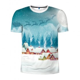 Мужская футболка 3D спортивная с принтом Рождественская ночь в Курске, 100% полиэстер с улучшенными характеристиками | приталенный силуэт, круглая горловина, широкие плечи, сужается к линии бедра | 