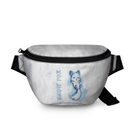 Поясная сумка 3D с принтом Snow fox в Курске, 100% полиэстер | плотная ткань, ремень с регулируемой длиной, внутри несколько карманов для мелочей, основное отделение и карман с обратной стороны сумки застегиваются на молнию | fox | snow | лис | лиса | лисёнок | лисичка | снег | снежная