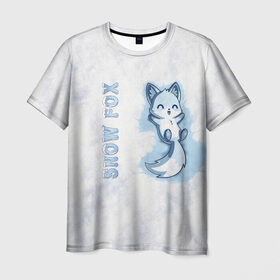 Мужская футболка 3D с принтом Snow fox в Курске, 100% полиэфир | прямой крой, круглый вырез горловины, длина до линии бедер | Тематика изображения на принте: fox | snow | лис | лиса | лисёнок | лисичка | снег | снежная