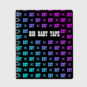 Тетрадь с принтом BIG BABY TAPE в Курске, 100% бумага | 48 листов, плотность листов — 60 г/м2, плотность картонной обложки — 250 г/м2. Листы скреплены сбоку удобной пружинной спиралью. Уголки страниц и обложки скругленные. Цвет линий — светло-серый
 | Тематика изображения на принте: baby | bbt | big | dragonborn | dragons | gimme | logo | lost | luv | rap | raper | symbol | tape | the | trap | взял | дракон | драконы | лого | русский | рэп | рэппер | символ | твою