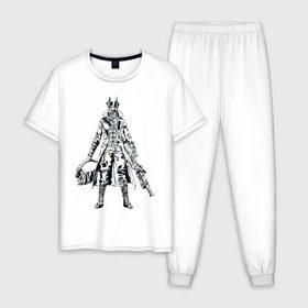 Мужская пижама хлопок с принтом Bloodborne в Курске, 100% хлопок | брюки и футболка прямого кроя, без карманов, на брюках мягкая резинка на поясе и по низу штанин
 | bloodborne | dark souls | hunter