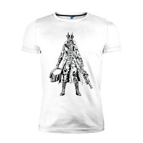 Мужская футболка премиум с принтом Bloodborne в Курске, 92% хлопок, 8% лайкра | приталенный силуэт, круглый вырез ворота, длина до линии бедра, короткий рукав | bloodborne | dark souls | hunter