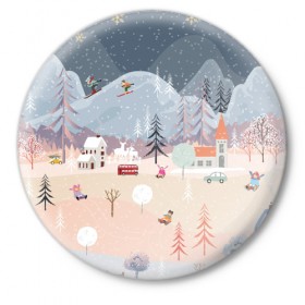 Значок с принтом Новогодние каникулы в Курске,  металл | круглая форма, металлическая застежка в виде булавки | 2020 | елка | елки | елочные игрушки | зима | зимняя | игрушки | мороз | новогодняя | новый год | новый год 2020 | рождество | рябина | снег | холод