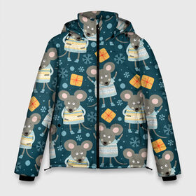 Мужская зимняя куртка 3D с принтом Новогодние мышки в Курске, верх — 100% полиэстер; подкладка — 100% полиэстер; утеплитель — 100% полиэстер | длина ниже бедра, свободный силуэт Оверсайз. Есть воротник-стойка, отстегивающийся капюшон и ветрозащитная планка. 

Боковые карманы с листочкой на кнопках и внутренний карман на молнии. | Тематика изображения на принте: 2020 | mouse | грызун | елка  мышка | елки | зима | зимняя | игрушки | крыса | мороз | мышь | новогодняя | новый год | новый год 2020 | рождество | символ года | снег | холод