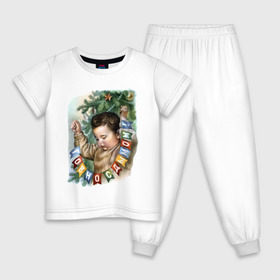 Детская пижама хлопок с принтом Говно с дымом в Курске, 100% хлопок |  брюки и футболка прямого кроя, без карманов, на брюках мягкая резинка на поясе и по низу штанин
 | буквы | гирлянда | дым | ёлка | мальчик | новый год | флажки