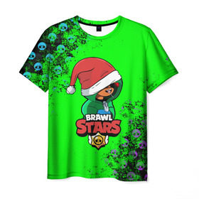 Мужская футболка 3D с принтом Brawl Stars LEON (НОВОГОДНИЙ) в Курске, 100% полиэфир | прямой крой, круглый вырез горловины, длина до линии бедер | Тематика изображения на принте: brawl | brawl stars | crow | leon | stars | бравл | бравл старс | браво старс | игра | компьютерная | кров | леон | онлайн | старс