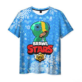 Мужская футболка 3D с принтом Новогодний Brawl Stars Leon #1 в Курске, 100% полиэфир | прямой крой, круглый вырез горловины, длина до линии бедер | Тематика изображения на принте: 