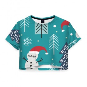Женская футболка Cropp-top с принтом Cute Christmas Pattern в Курске, 100% полиэстер | круглая горловина, длина футболки до линии талии, рукава с отворотами | Тематика изображения на принте: 