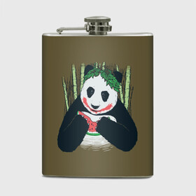 Фляга с принтом Panda в Курске, металлический корпус | емкость 0,22 л, размер 125 х 94 мм. Виниловая наклейка запечатывается полностью | Тематика изображения на принте: animal | арбуз | бамбук | животное | панда