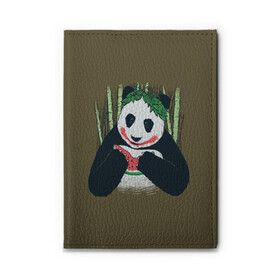 Обложка для автодокументов с принтом Panda в Курске, натуральная кожа |  размер 19,9*13 см; внутри 4 больших “конверта” для документов и один маленький отдел — туда идеально встанут права | animal | арбуз | бамбук | животное | панда