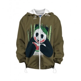 Детская куртка 3D с принтом Panda в Курске, 100% полиэстер | застежка — молния, подол и капюшон оформлены резинкой с фиксаторами, по бокам — два кармана без застежек, один потайной карман на груди, плотность верхнего слоя — 90 г/м2; плотность флисового подклада — 260 г/м2 | Тематика изображения на принте: animal | арбуз | бамбук | животное | панда