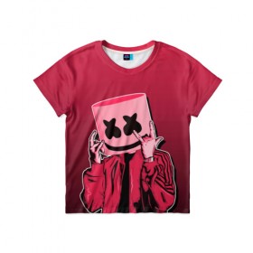 Детская футболка 3D с принтом Marshmello Rock в Курске, 100% гипоаллергенный полиэфир | прямой крой, круглый вырез горловины, длина до линии бедер, чуть спущенное плечо, ткань немного тянется | dj | fortnitemarshmello | marshmello | music | rock | диджей | зефир | знаменитость | маршмэллоу | музыка | музыкант