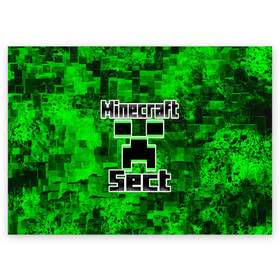 Поздравительная открытка с принтом Minecraft в Курске, 100% бумага | плотность бумаги 280 г/м2, матовая, на обратной стороне линовка и место для марки
 | Тематика изображения на принте: game | minecraft | mojang ab | sect | игра | инди | майнкрафт | майнкрафт секта | секта