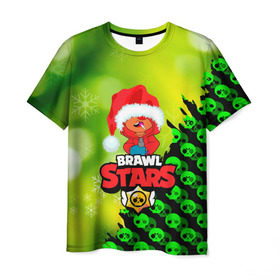 Мужская футболка 3D с принтом BRAWL STARS: LEON НОВОГОДНИЙ. в Курске, 100% полиэфир | прямой крой, круглый вырез горловины, длина до линии бедер | brawl stars | leon | moba | бравл старс | жанр | игра | леон | лого | логотип | надпись
