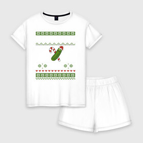 Женская пижама с шортиками хлопок с принтом PICKLERICK в Курске, 100% хлопок | футболка прямого кроя, шорты свободные с широкой мягкой резинкой | rick and morty | мультсериал | новый год | рик и морти | рождество