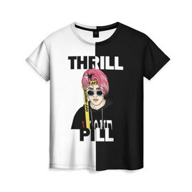 Женская футболка 3D с принтом Thrill pill в Курске, 100% полиэфир ( синтетическое хлопкоподобное полотно) | прямой крой, круглый вырез горловины, длина до линии бедер | Тематика изображения на принте: pill | thrill | thrill pill | пилл | тимур самедов | трилл | трилл пилл