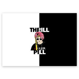Поздравительная открытка с принтом Thrill pill в Курске, 100% бумага | плотность бумаги 280 г/м2, матовая, на обратной стороне линовка и место для марки
 | Тематика изображения на принте: pill | thrill | thrill pill | пилл | тимур самедов | трилл | трилл пилл