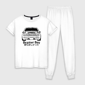 Женская пижама хлопок с принтом Beamer boy в Курске, 100% хлопок | брюки и футболка прямого кроя, без карманов, на брюках мягкая резинка на поясе и по низу штанин | beamer | beamer boy | bmw | lil | lil peep | peep | rap